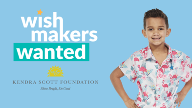 Wish kid Luke. WishMakers Wanted and Kendra Scott Foundation logos