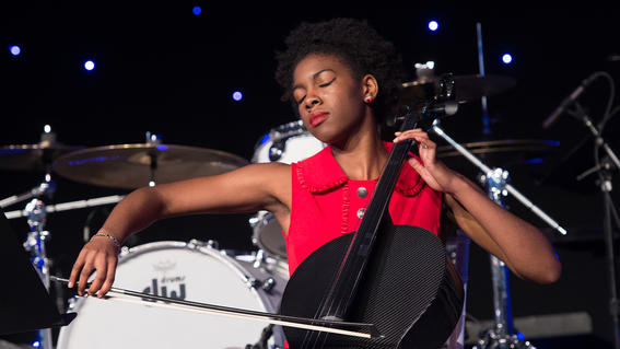 Wish kid Ava Covington, age 16, receives a standing ovation for her cello performance