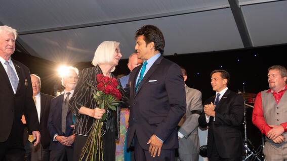 Linda Pauling and Erik Estrada embrace for the first time