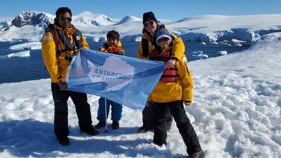 Sachin and family in Antarctica
