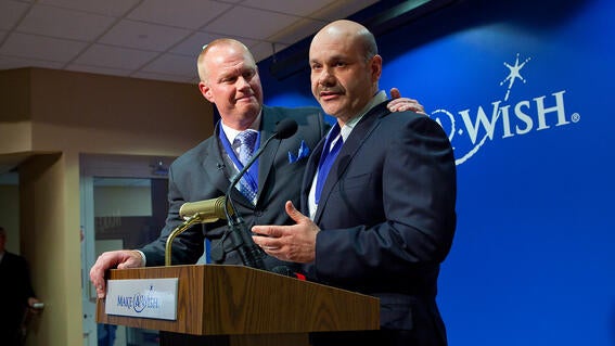 Tom Weatherall and Joe Berardo speak at the Wishing Place Grand Opening ceremony