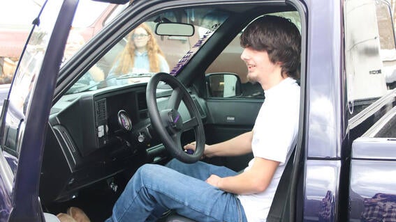 Matt checks out the interior of his refurbished truck.