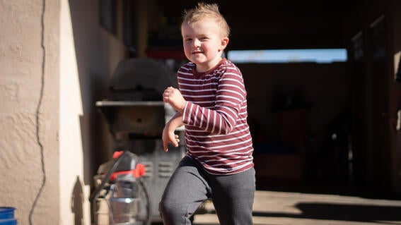 Lucas runs to playground