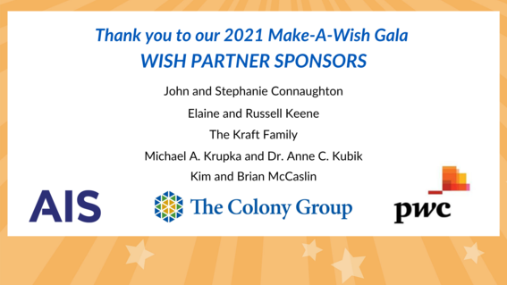 The names and logos of the Make-A-Wish Gala Wish Partner Sponsors