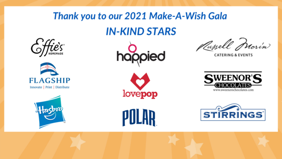 The names and logos of the Make-A-Wish Gala In-Kind Sponsors