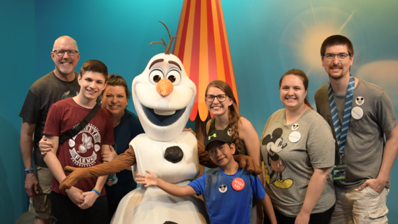 Lincoln and family with Olaf