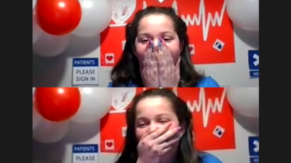 Giulia reacts with shock and surprise when she meets the cast on-screen