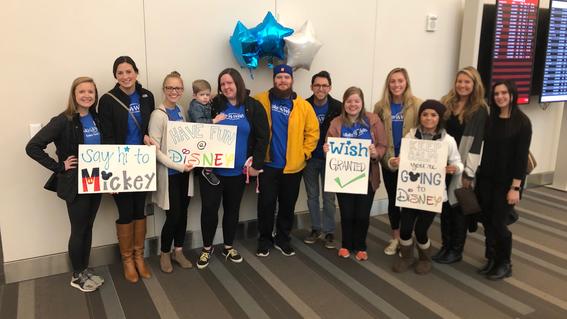 Young Pros group hosting an airport sendoff for a wish kiddo