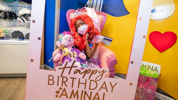 Wish kid Amina celebrates her birthday at Build-A-Bear