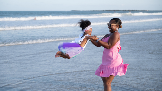 Nia and mom on beach