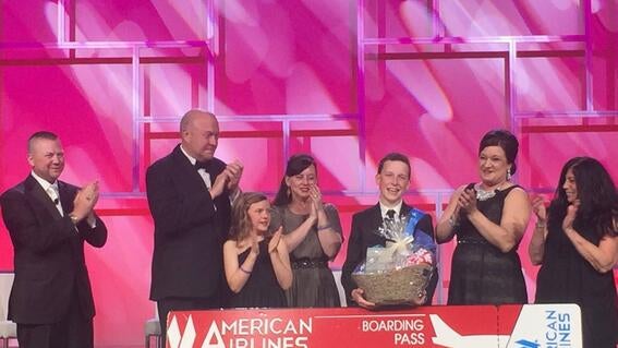 Jackson and his family being surprised at Wish Ball