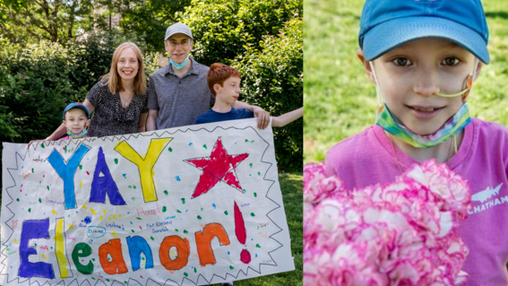 Eleanor and her family outdoors at her end-of-chemo party