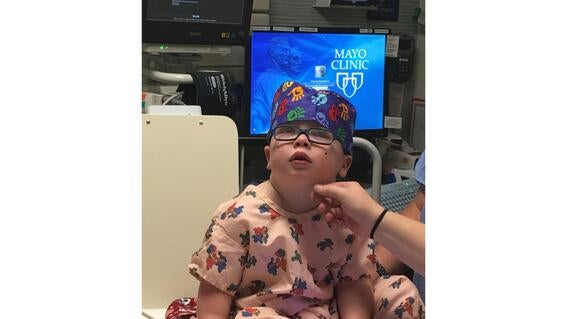 Greyson during treatment at Mayo Clinic 