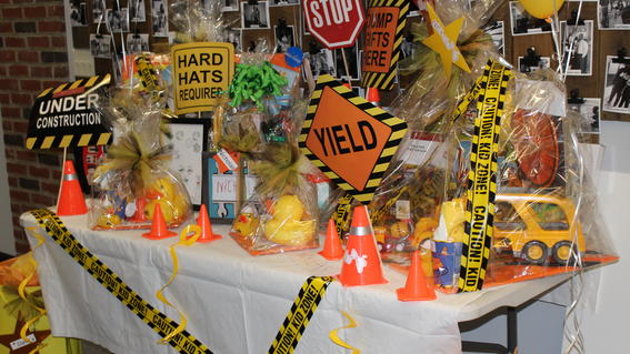 Party Table with cones, caution tape and signs 