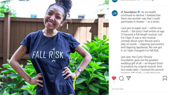 Nicole promoting her play Fall Risk in a social post