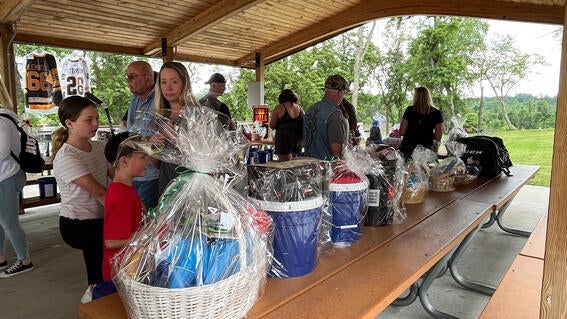 Raffle baskets at the event