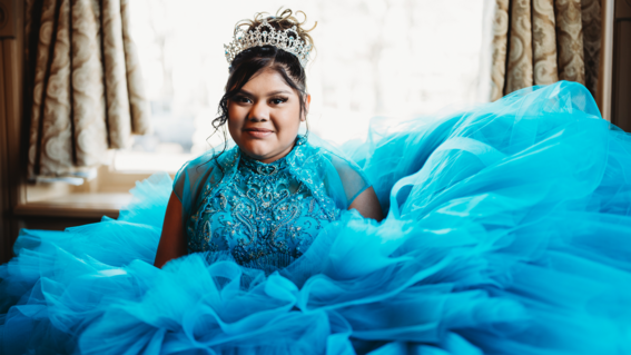Wish child Gisselle in a beautiful ball gown with sparkly tiara