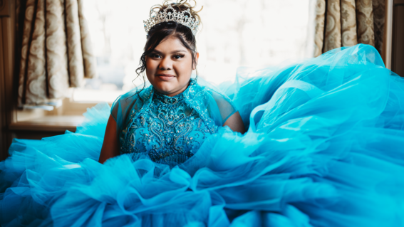 Wish child Gisselle in a beautiful ball gown with sparkly tiara