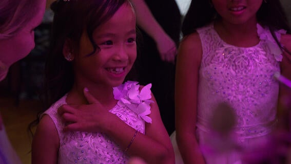 Journi seeing her princess room in a purple light