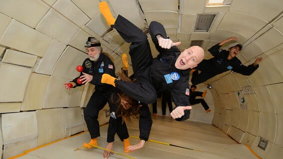 Kacey on plane floating