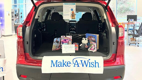 Toys ready to be donated in the Subaru