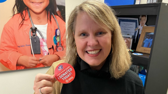 Team member Patty gave blood in support of William's wish.
