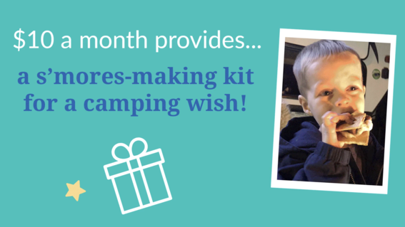 $10 a month provides a s'mores making kit for a camping wish