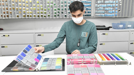 Vivek at the color room at Macy's factory in New York