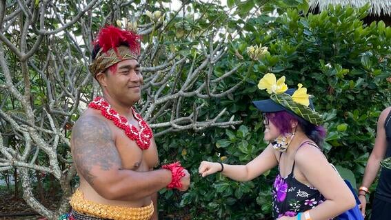 Abby with hula dancer