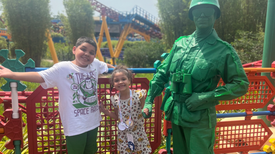 Avery and brother meet Army Guy from Toy Story