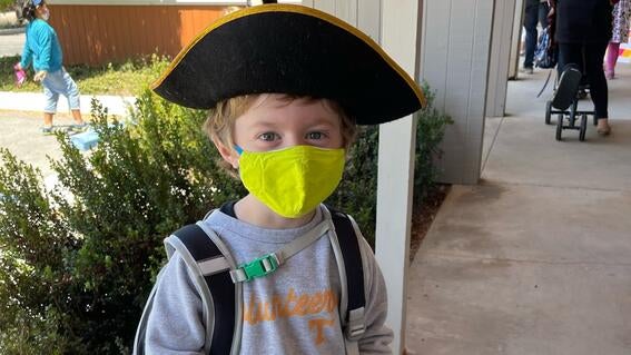 James at school in his pirate hat