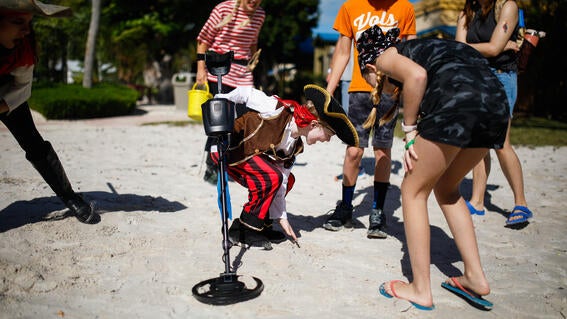 James with metal detector