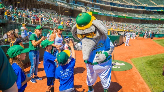 Mascot high fiving wish kids