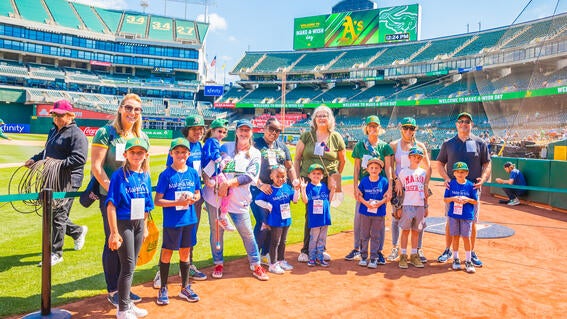 Wish kids and parents on Day at the A's