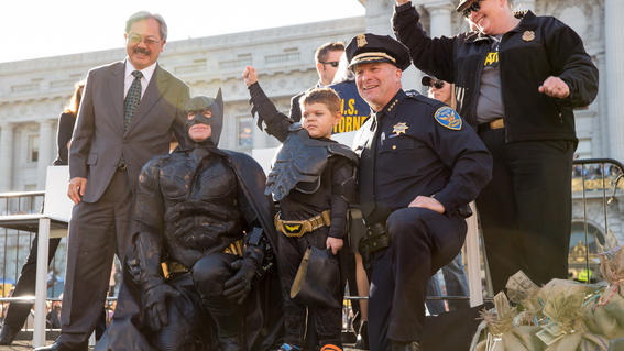 Batkid with Batman and the San Francisco Police Department at City Hall