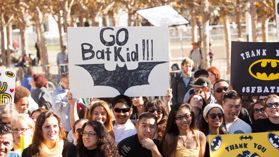 Batkid fans outside of City Hall