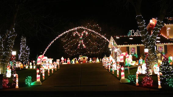 Cane candy archways and lit up paths.