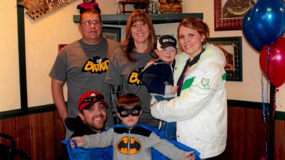 Miles with his parents, Nick and Natalie, and his younger brothers, Clayton, and wish granter Paula at Black Bear DIner