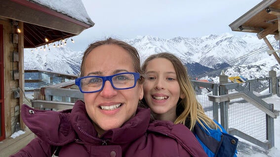 Yuval and Mom in front of mountains