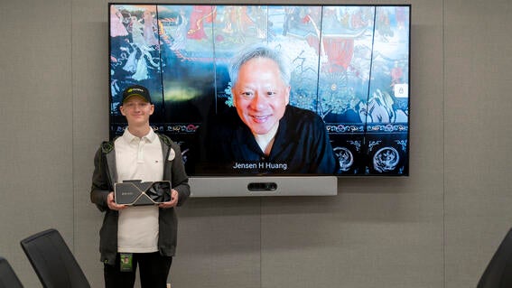 Luca on a video call with NVIDIA founder and CEO Jensen Huang