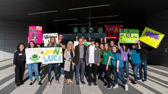 Luca being welcomed enthusiastically by NVIDIA staff as he enters the NVIDIA headquarters.