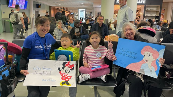 Jean with wish kid Anungoo and wish granter Mabel Abellera airport sendoff