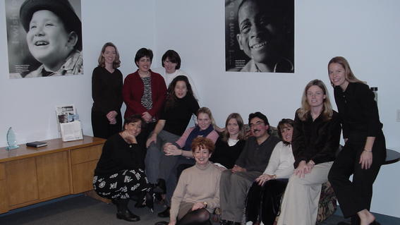 Lynne with staff members in 2000