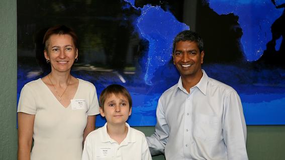 David's mother Marie, David, and CEO of Bloom Energy, KR Sridhar