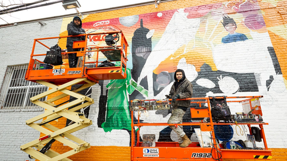 Mural in progress of being painted