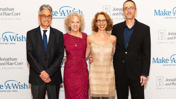 Alan Chai, Wish It Forward Parent Council Chair Deborah Huber, Willow Older, and Leroy Hasen at the 2024 Evening of Wishes: Birthday Bash reception. 