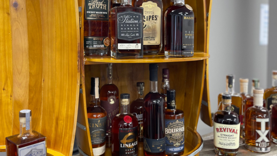 Barrel with bottles