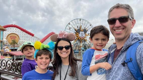 Beckett with his family on his wish to go to Disneyland in 2023.
