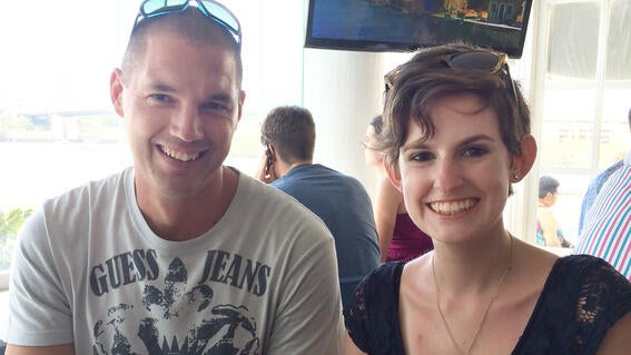 Mackenna in Australia with her bone marrow donor during her wish in 2012.