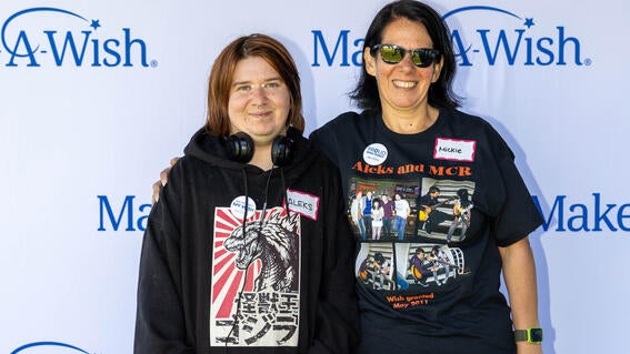 Wish kid Aleks with Aleks’ mom Mickie at the Wish It Forward Reunion on April 27.